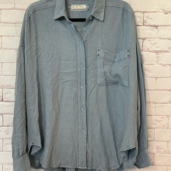 We The Free Tops - Free People Hidden Valley Tunic Top Size Small Oversized Button Up Slate Blue
